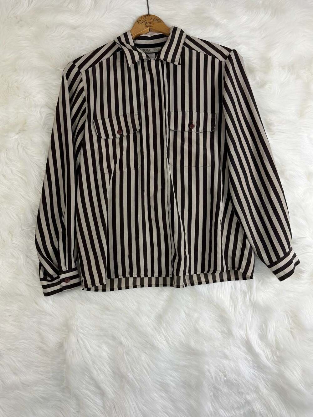 Vintage Notations Long Sleeve Button-Up Shirt Brown Striped